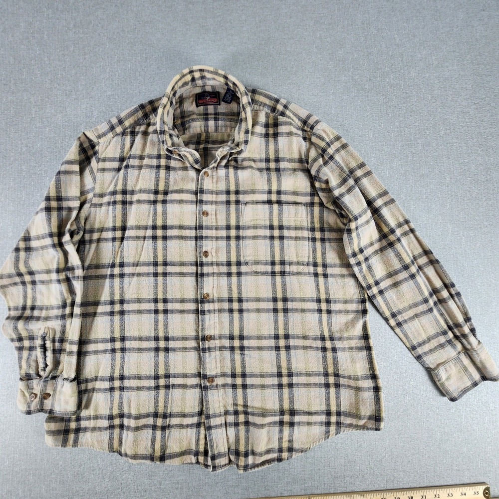 Vtg Backpacker Sportswear Flannel Shirt Mens XL Beige Plaid 100% Cotton Ukraine